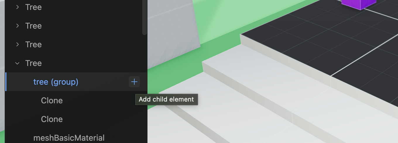 Add a child component to an element through the Triplex scene panel